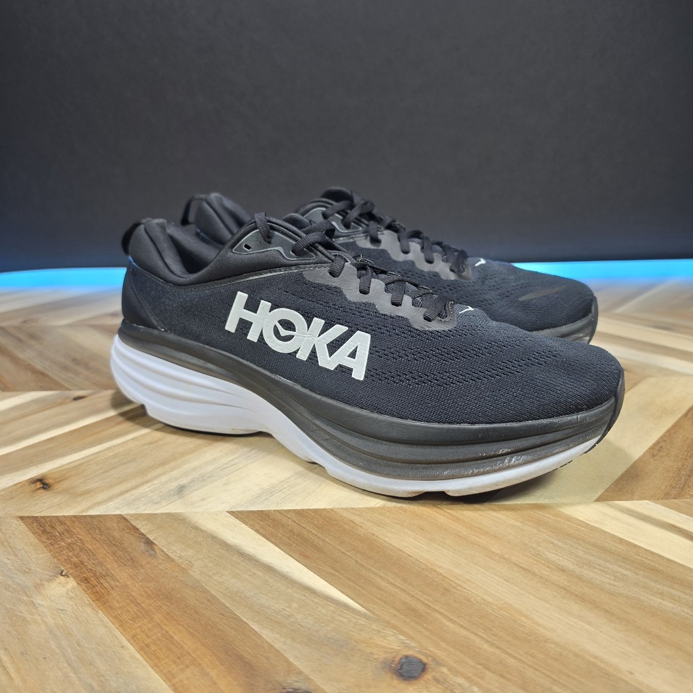 HOKA One One Bondi 8 Mens Size 14D Black White Max Cushion Road Running Sneakers